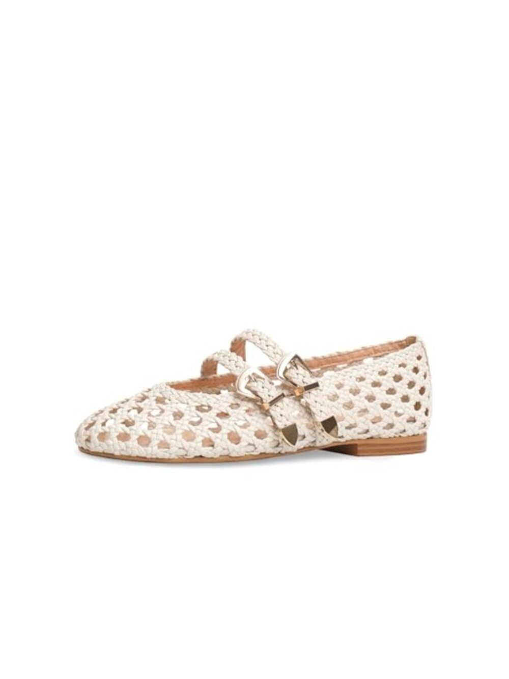 Women's Mary Jane Ballet Flats Faux Leather Woven Buckle Strap Flat Shoe - Picture 5 of 6
